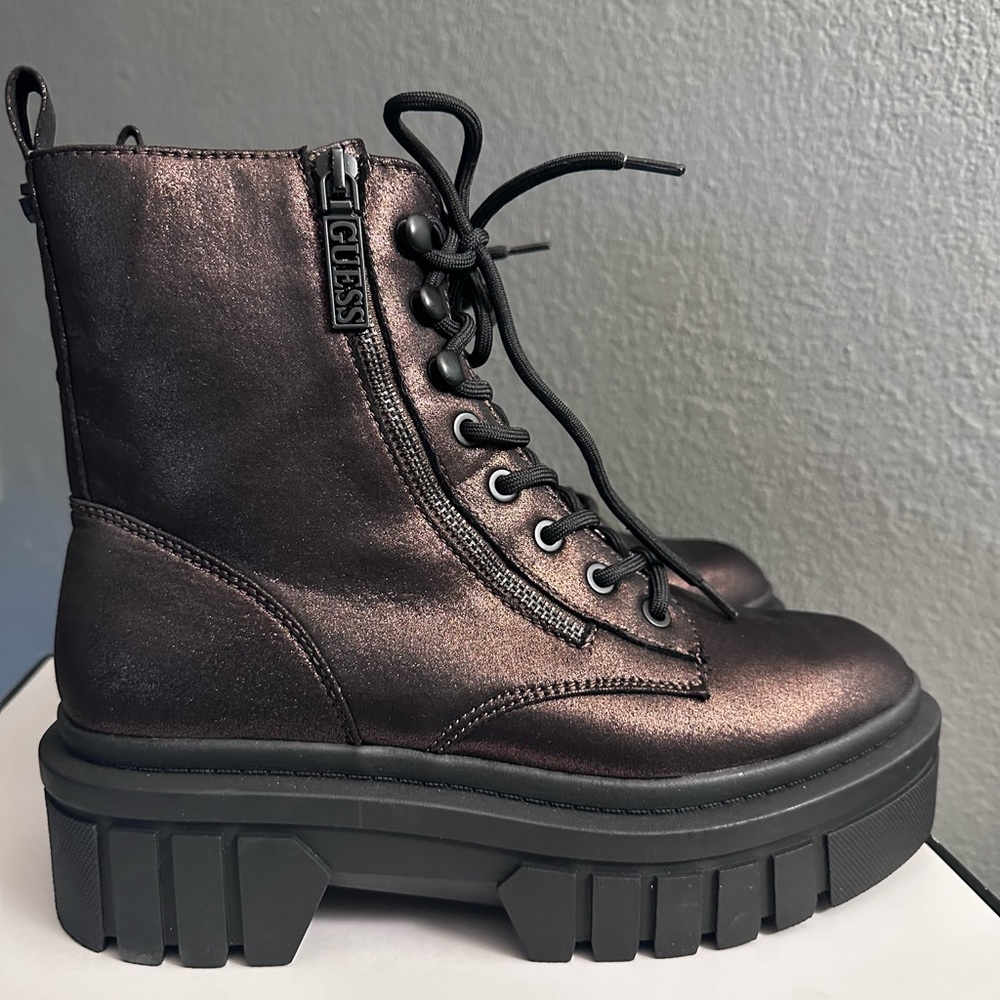 GUESS Metallic Brown Lace-Up Platform Combat Boots